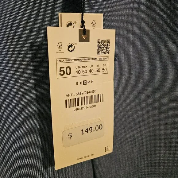 NWT Zara Men's Suit Jacket Blazer Blue - Picture 3 of 6